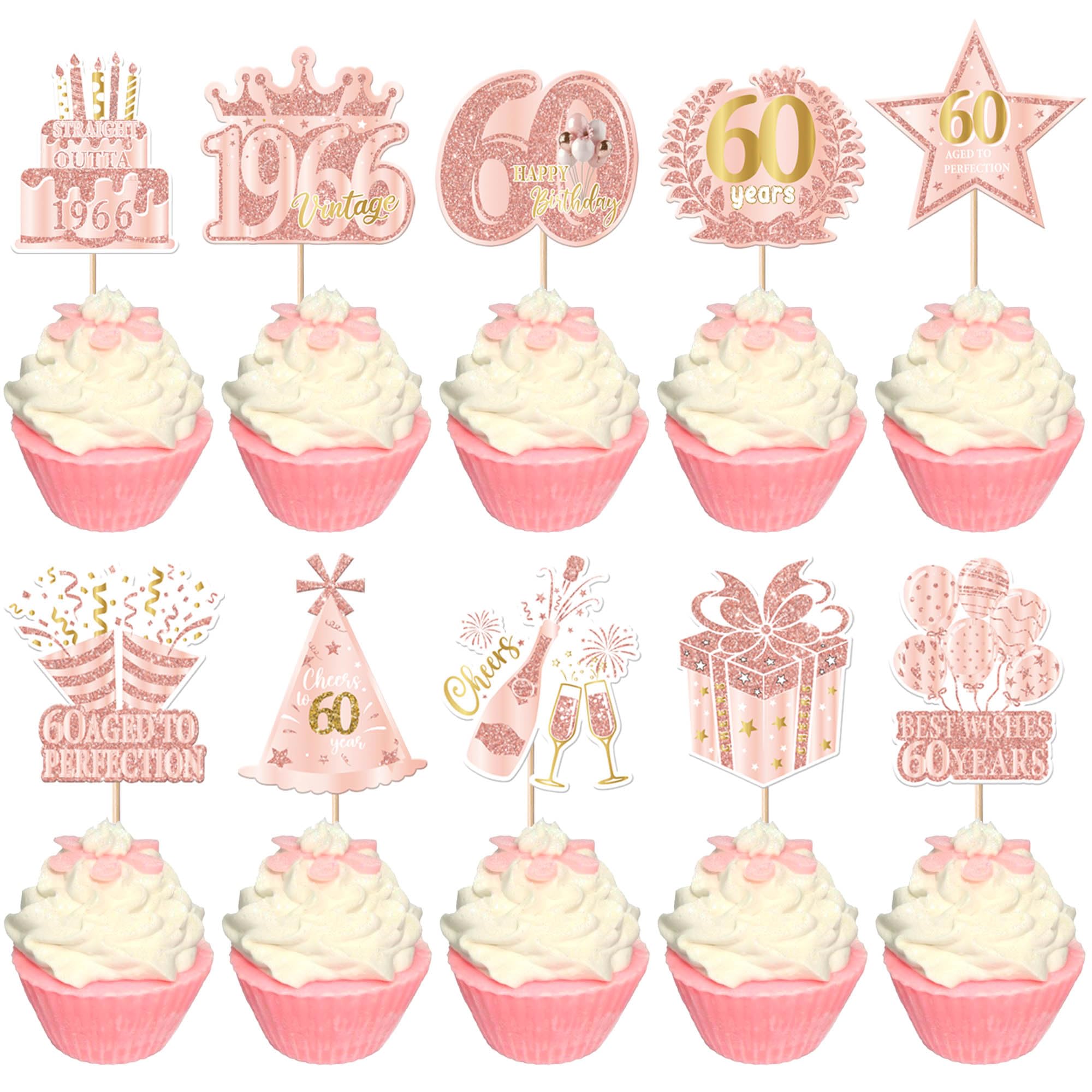 Xsstarmi 40 Pack 60th Birtday Cupcake Toppers Straight Outta 1956 Vintage 60 Aged to Perfection Cupcake Picks for Cheers to 60 Years Birthday Party Cake Decorations Supplies