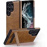 KSELF Leather Case with Stand for Samsung Galaxy S25 Ultra Case, Protective Soft Grip Luxury Cover for Men, Protective Slim Kickstand Shockproof Phone Cases Compatible with S25 Ultra, Brown