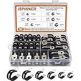 ISPINNER 52pcs Cable Clamps Assortment Kit, 304 Stainless Steel Rubber Cushion Pipe Clamps in 6 Sizes 1/4" 5/16" 3/8" 1/2" 5/
