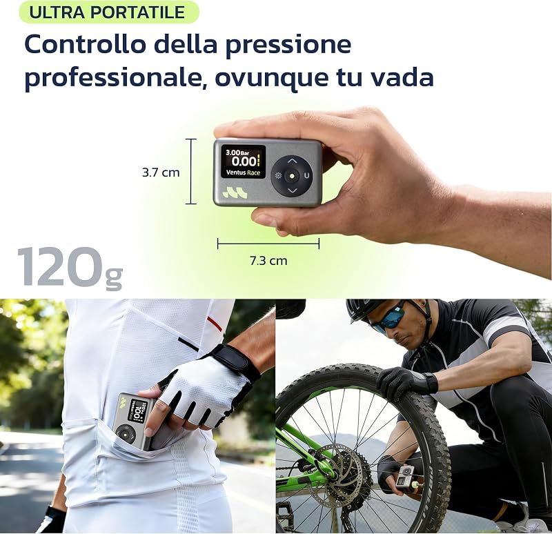 Mini Pompa Per Bicicletta, Gonfiaggio rapido in 50s, 8,3 BAR, LED