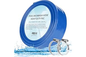 HOXHA 2'' x 50' Heavy Duty Swimming Pool Backwash Hose Pool Discharge Hose Backwash Hose for Pool Filter, Water Transfer, Weather and Burst Resistant Swimming Pool Drain Hose with Clamp