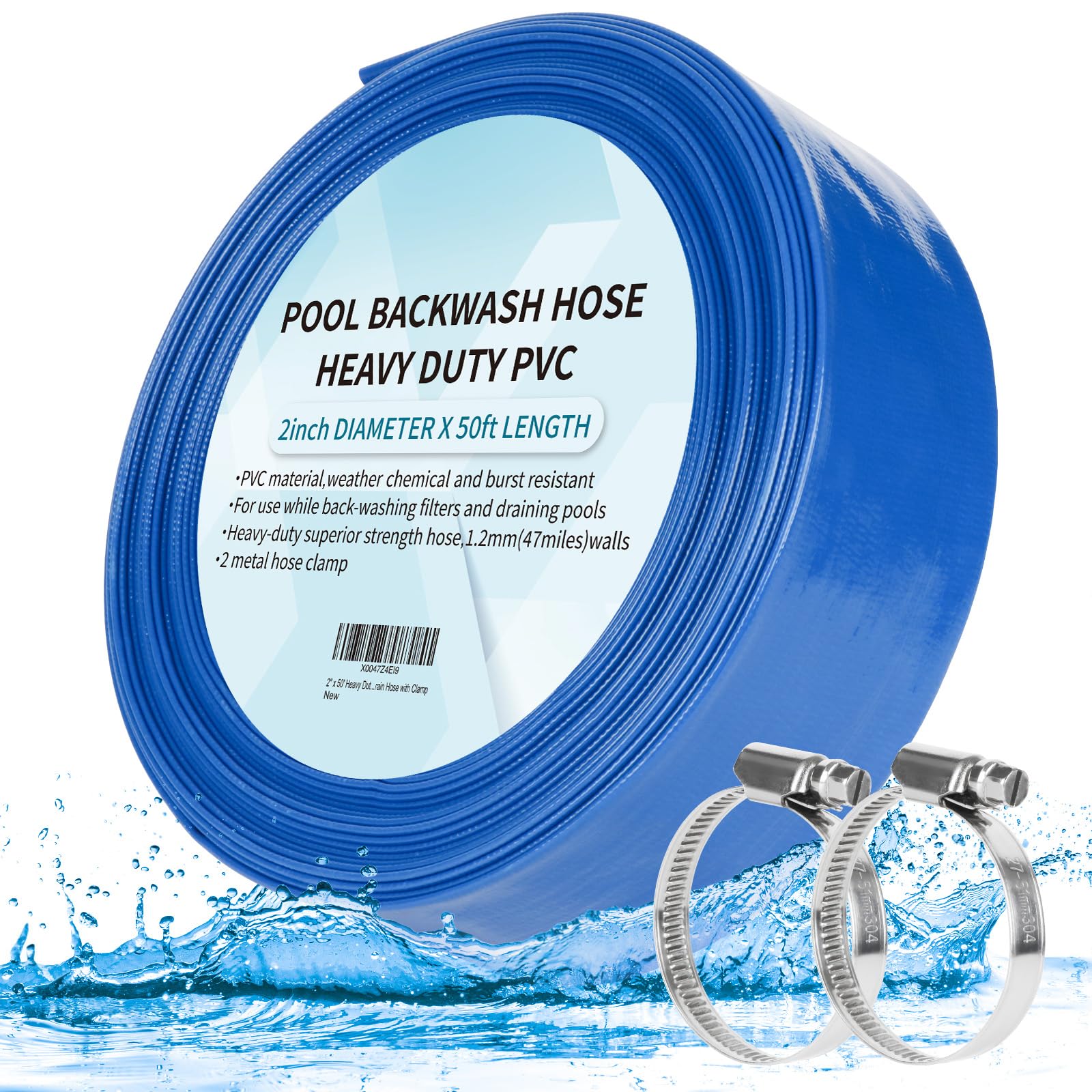 Photo 1 of HOXHA 2'' x 50' Heavy Duty Swimming Pool Backwash Hose Pool Discharge Hose Backwash Hose for Pool Filter, Water Transfer, Weather and Burst Resistant Swimming Pool Drain Hose with Clamp