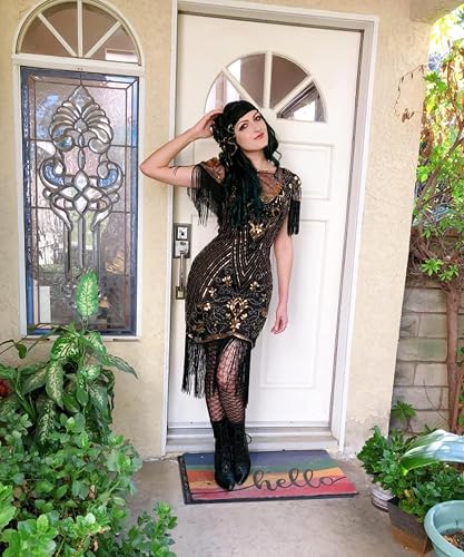black lace gatsby dress 1920s Black Beaded Evelyn Flapper Dress