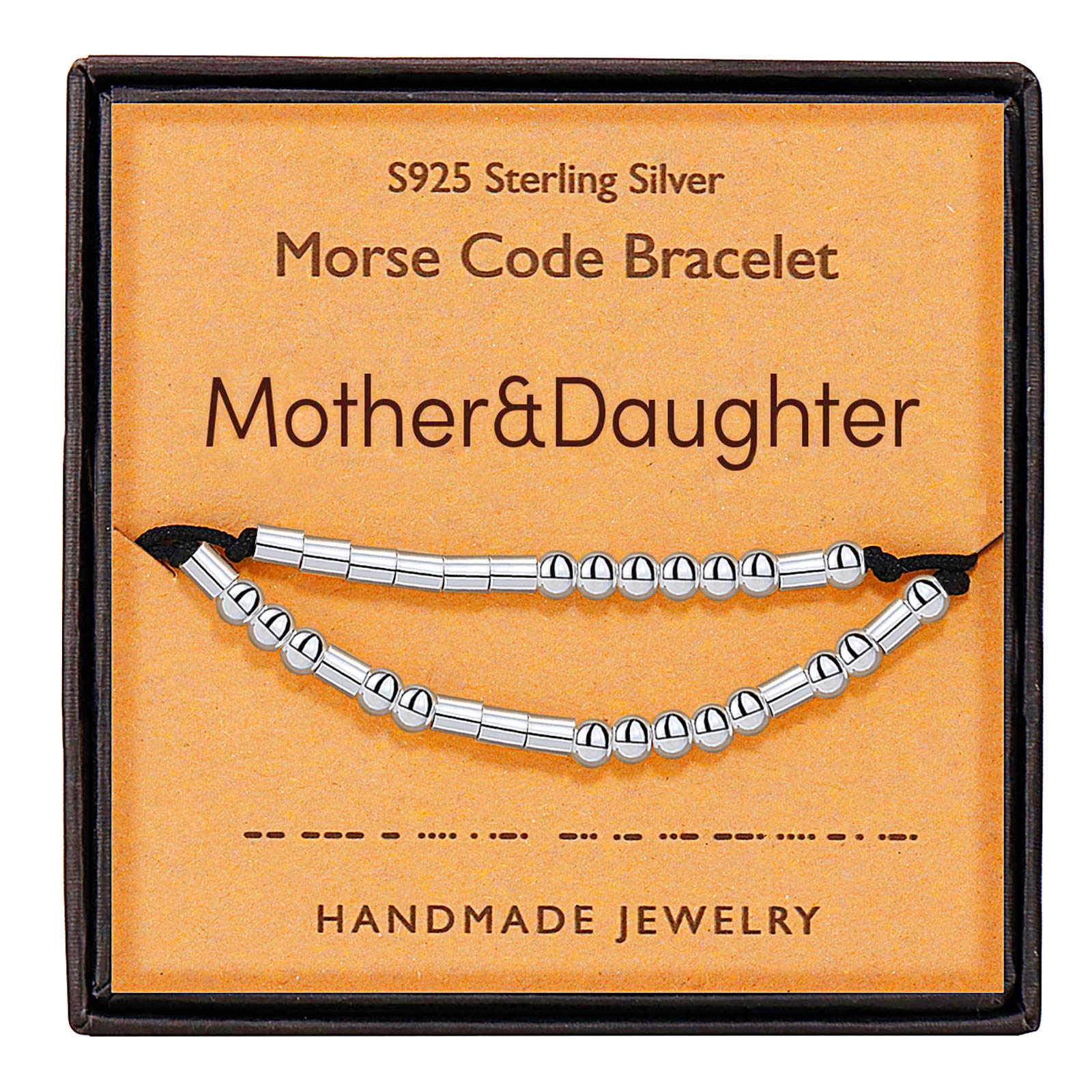 Gleamart Mother & Daughter Morse Code Bracelets Sterling Silver Beads Silk Cord Bangles