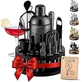 Mixology & Craft Bartender Kit – 15 Piece Cocktail Shaker Set with Bamboo Stand | Complete Cocktail Kit Gift Set | Top Bartender Gifts for Men & Women | Exclusive Recipe Cards (Black)