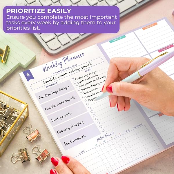CLEVER FOX WEEKLY DESK PLANNER – DESKTOP WEEKLY TO DO LIST NOTEPAD & PLANNING PAD FOR BOOSTING PRODUCTIVITY, 50 TEAR OFF WEEKLY JOURNAL SHEETS, SIZE: 8.5″ X 11″ – LAVENDER