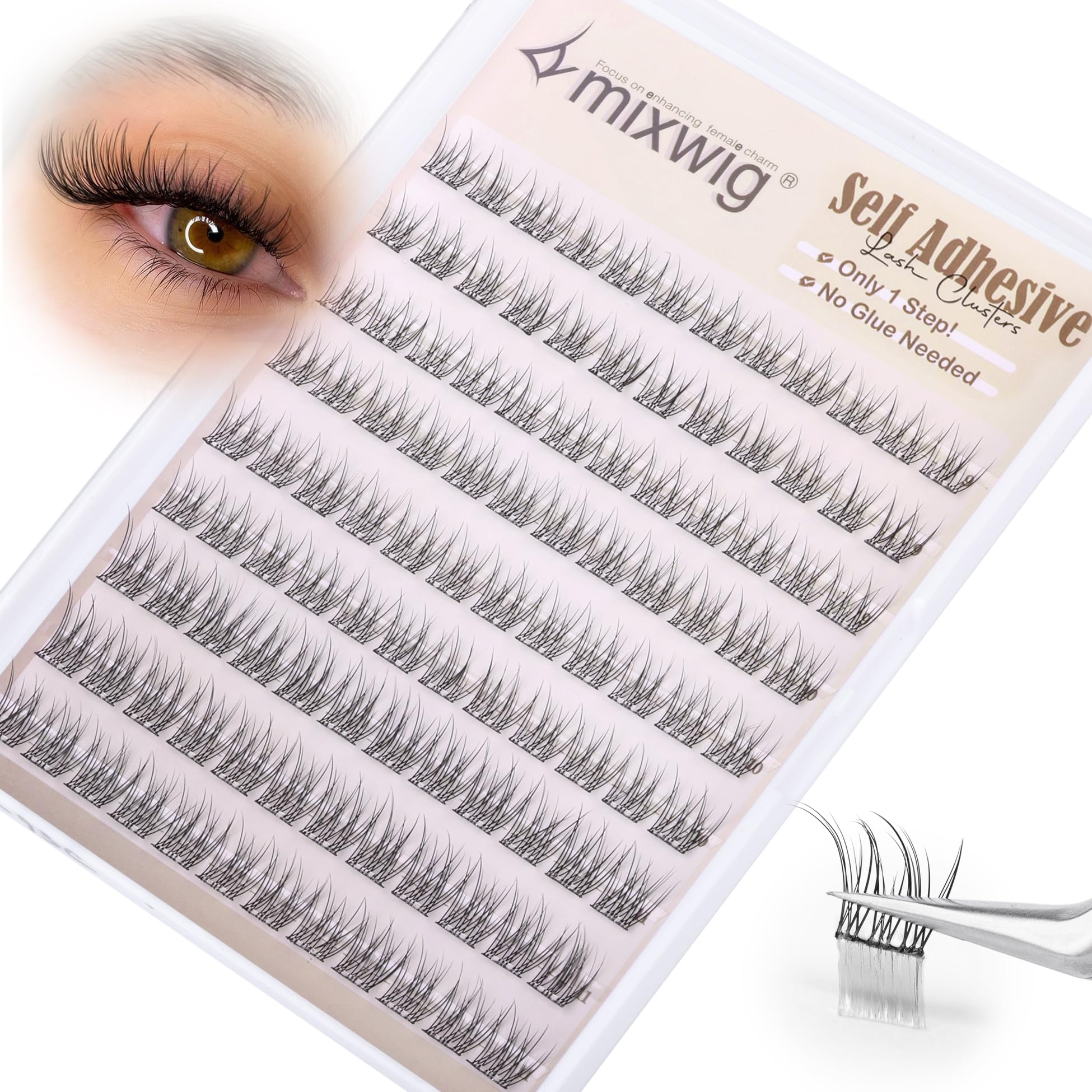 Photo 1 of **MISSING PIECES** Natural Self Adhesive Lash Clusters Pre Glued Eyelash Clusters Wispy Stick on Lashes Self Adhesive Lashes Clusters Natural Look C-Curly Individual Lashes 9-11MM by Lvmixwig