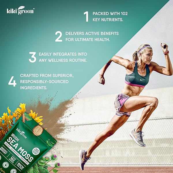 KIKI GREEN IRISH SEA MOSS POWDER 8 OZ – WITH BLADDERWRACK BURDOCK ROOT EXTRACT FOR IMMUNE SUPPORT – KETO, VEGAN SUPPLEMENT
