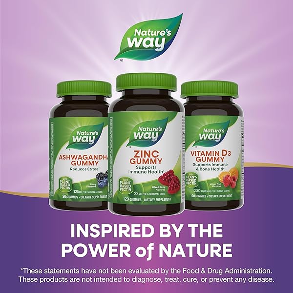 NATURE’S WAY ZINC GUMMIES, DAILY IMMUNE SUPPORT GUMMIES*, 100% DAILY VALUE ZINC PER GUMMY, MIXED BERRY FLAVORED, 120 GUMMIES (PACKAGING MAY VARY)