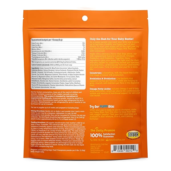 ZESTY PAWS PUPPY MILK REPLACER + COLOSTRUM – MILK REPLACEMENT SUPPLEMENT POWDER FOR PUPPIES & SENIOR DOGS – OMEGA 3 DHA, PREBIOTICS & PROBIOTICS FOR DOGS – FOR SKIN, COAT, HEART & GUT HEALTH – 12 OZ…