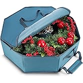 Hearth & Harbor Wreath Storage Container - Hard Shell Christmas Wreath Storage Bag with Interior Pockets, Dual Zipper and Handles - 36" Premium Wreath Storage Organizer Box
