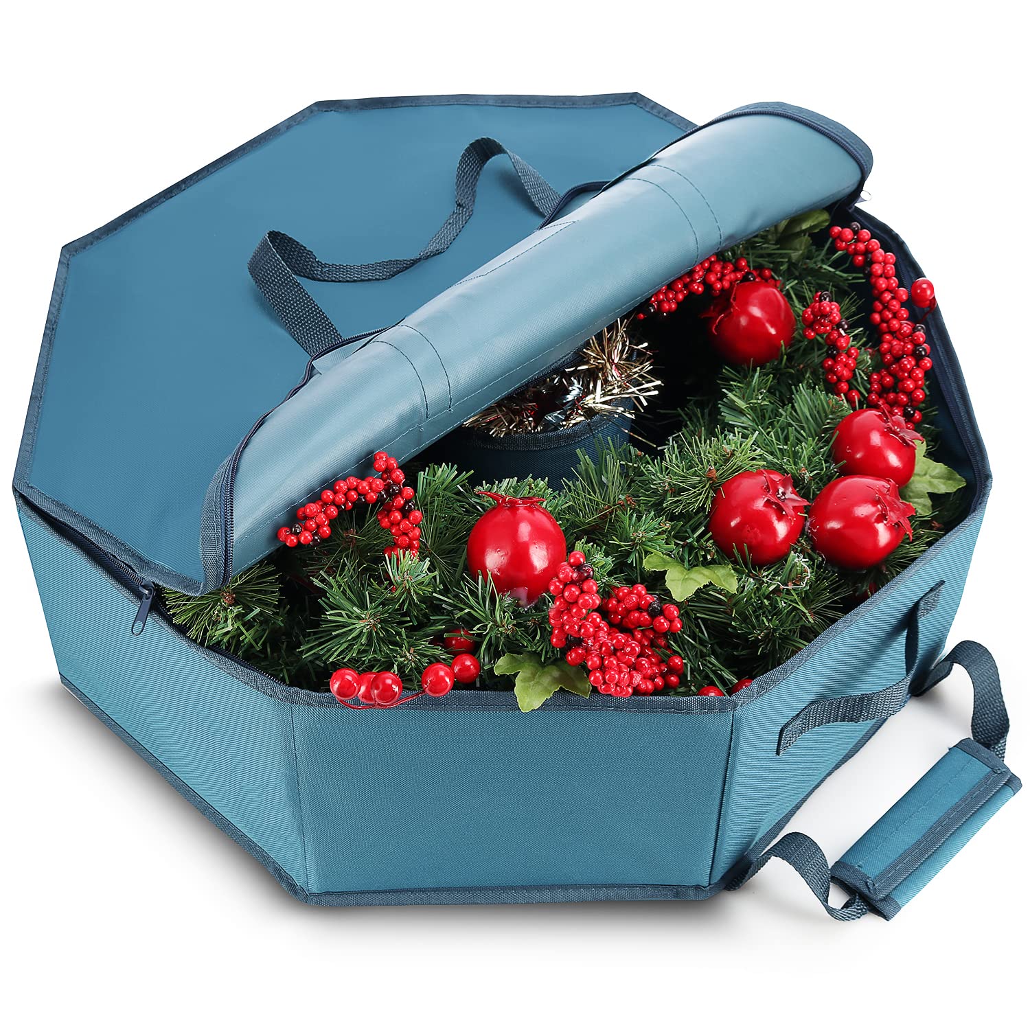 Photo 1 of Hearth & Harbor Wreath Storage Container - Hard Shell Christmas Wreath Storage Bag with Interior Pockets, Dual Zipper and Handles - 30" Premium Wreath Storage Organizer Box