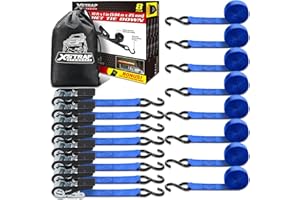 XSTRAP STANDARD Ratchet Tie Down Straps 8PK 1'' x 10 ft - 900 LB Break Strength Cargo Straps for Moving Appliances, Lawn Equipment, Motorcycle (Blue)