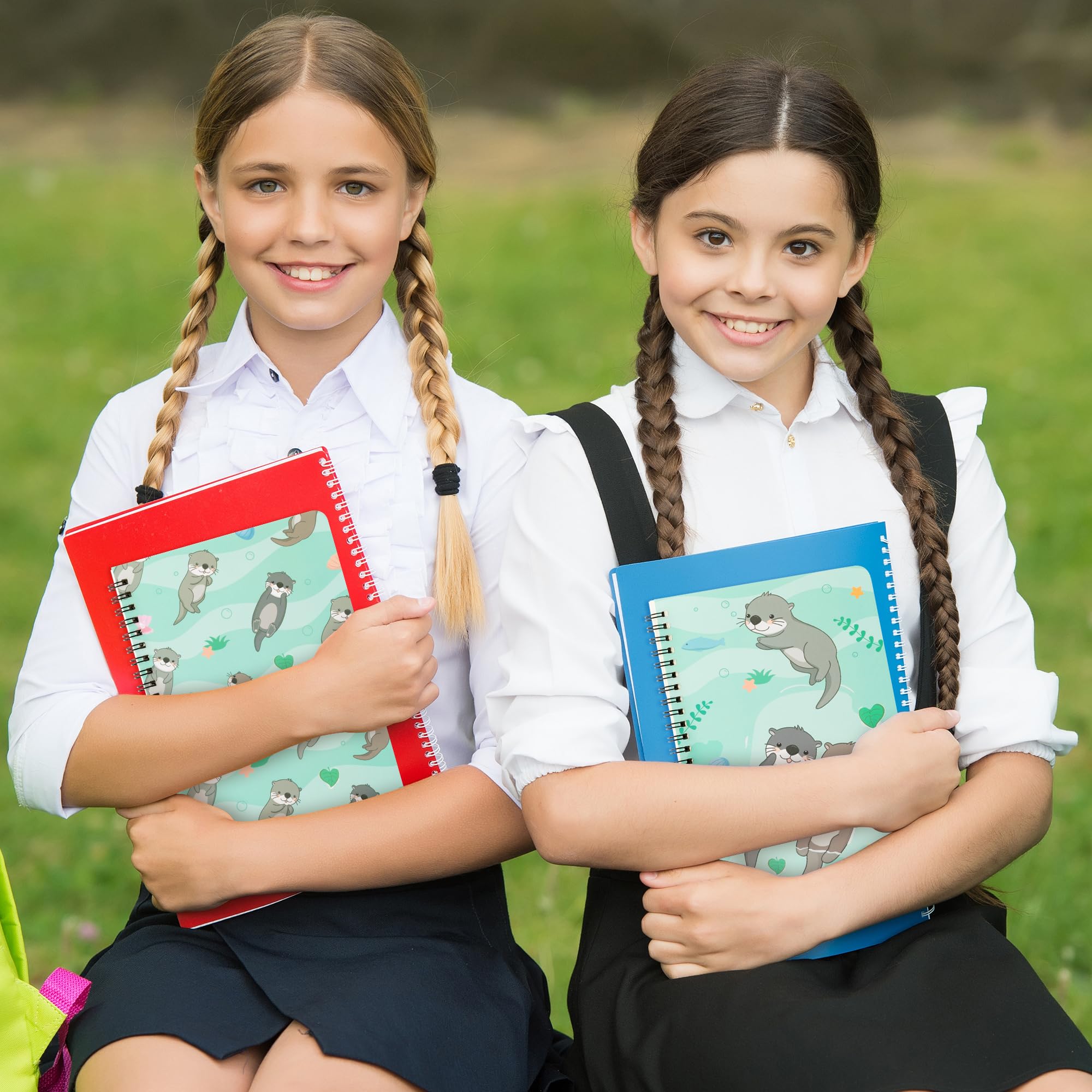 L1rabe 2 A5 Otter Spiral Notebooks Christmas Gift Cute Funny Otter College Ruled Hardcover Notepads Exercise Books Travel Journal Diary for Students Teachers Kids Teens Winter Birthday New Year Gifts