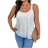 SweatyRocks Women's Plus Size Sequin Tops Scoop Neck Sparkle Sexy Going Out Top