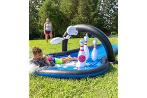 HearthSong Strike Zone 18 Foot Bowling Water Slide with Two Inflatable Speedboards and Spare Pin, and 6-Foot Splash Pool, for Outdoor Active Play