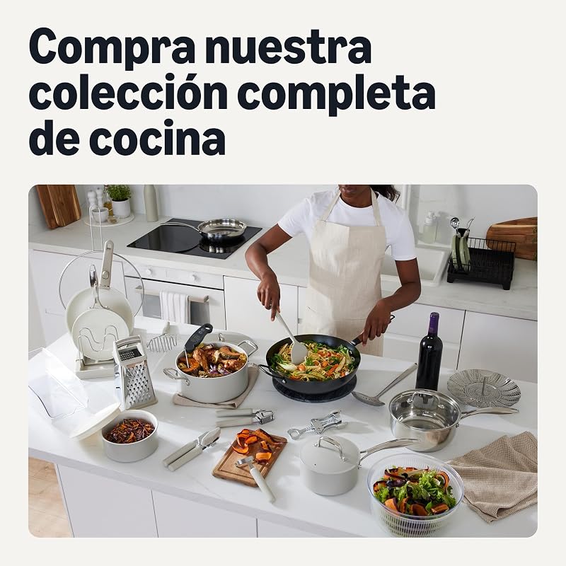 Batería de Cocina Antiadherente de Cerámica, Juego de 8 Piezas de Ollas y Sartenes, Aptas para Lavavajillas y Horno, Compatibles con Todo Tipo de Fuegos, Gris Lino