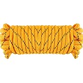 Wellmax 3/8 Nylon Rope, 50ft Diamond Braid, Yellow | Diamond Braid Nylon, Heavy Duty, Sunlight &amp; Weather Resistant, Extra Strength, Camping Boating Towing