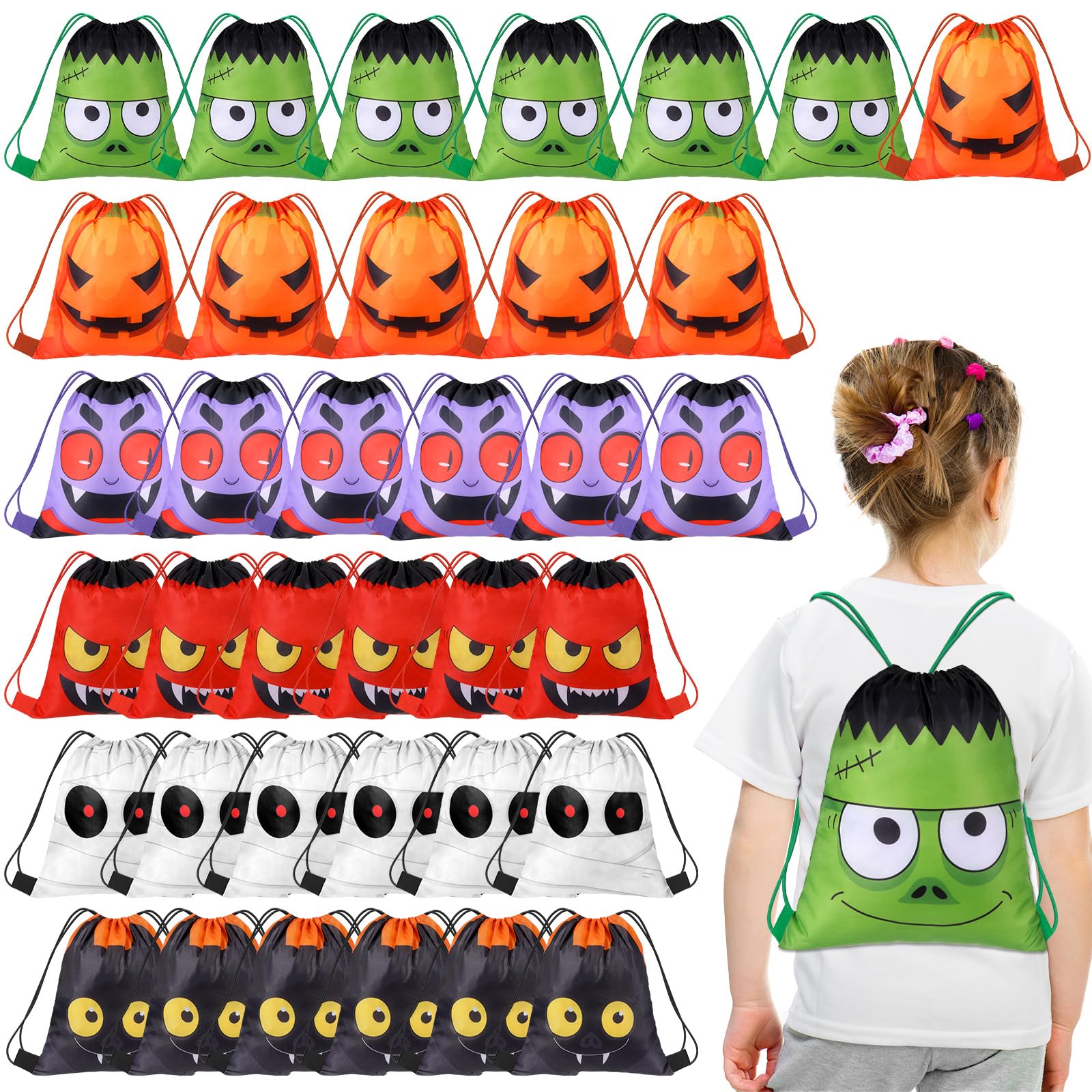 Photo 1 of Shihanee 18 Pcs Halloween Drawstring Bags Set Bulk - Halloween Drawstring Backpack Party Supplies for Kids Girls Boys Gym Supplies (Cartoon Style)