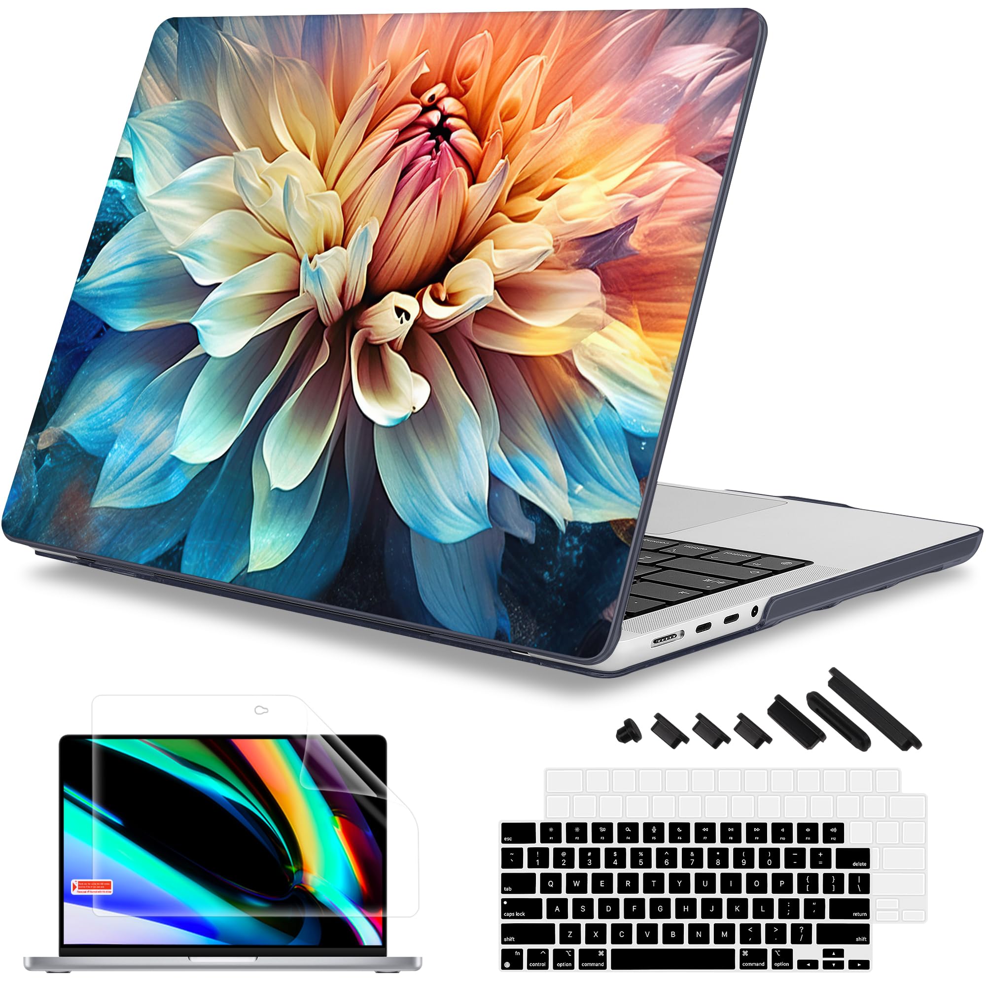 Photo 1 of Mektron for MacBook Pro 14 inch Case 2023 Release M3 A2918 A2992 Compatible with 2022 2021 Release M2 A2779 M1 A2442 Pro/Max, Printed Plastic Hard Shell Laptop Cover,Blooming Dahlia