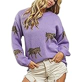 Women Y2k Sweaters Vintage Tiger Print Long Sleeve Pullover Sweater Fall Knitwear Streetwear