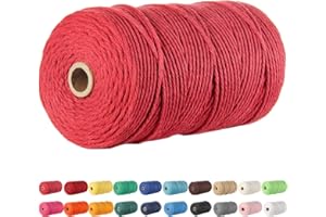 Macrame Cord, POZEAN 3mm x 220 Yards (about 200m) Cotton Rope,100% Natural Cotton Macrame Rope for Wall Hanging, Plant Hangers, DIY Crafts Knitting, Christmas Wedding Decorative Projects (Red)