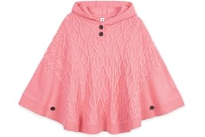 BOBOYOYO Cape for Girls Hooded Cable Knit Poncho Sweaters Kids Shawl Sweater Toddler Holiday Pullover for 3-12 Years Child