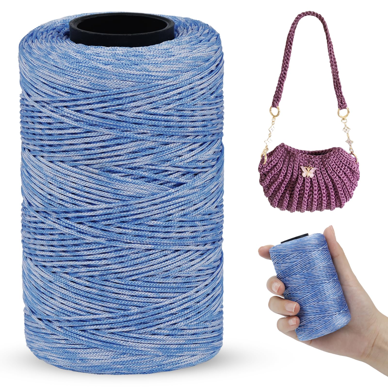LEREATI Polyester Macrame Cord 1mm x 230m Polyester Yarn for Crocheting Braided Polypropylene Cord Crochet Bag Cord Macrame Yarn for Crocheting, Handbag, Beading, DIY Crafts (Blue-White)