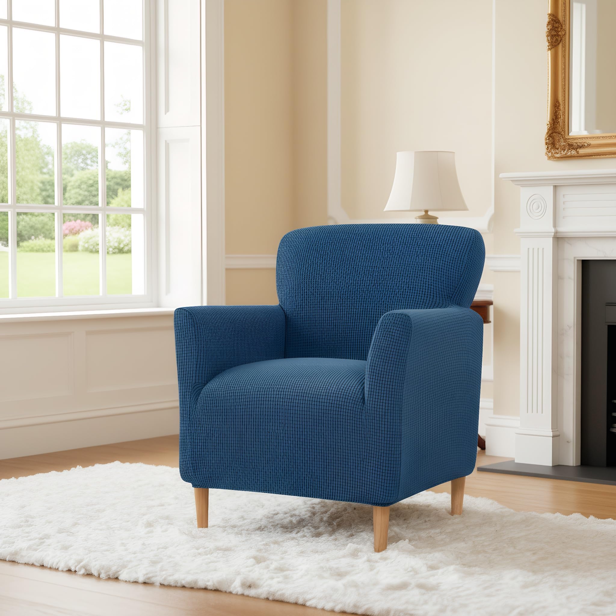 LiveGo Stretch Banquet Armchair Slipcover, Knit Chair Covers with Arms, Non-Slip Waterproof Chair Slipcover for Living Room, Office, Reception, and Pet-Friendly Furniture Protector (Sapphire)