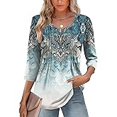 Romanstii Shirts for Women 2026 Spring 3/4 Length Sleeve Womens Tops Dressy Casual Pleated Blouses V Neck Tee Shirts S-3XL