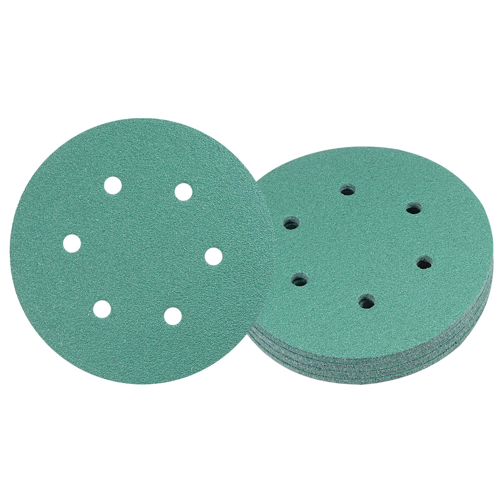 Kozelo 25pcs Green Film Sanding Discs - [6 Inch 60 Grits 6 Hole ] Round Aluminum Oxide Hook & Loop Wet Dry Sander Pads for Wood Metal Polishing Use| Zirconium Corundum Sandpaper