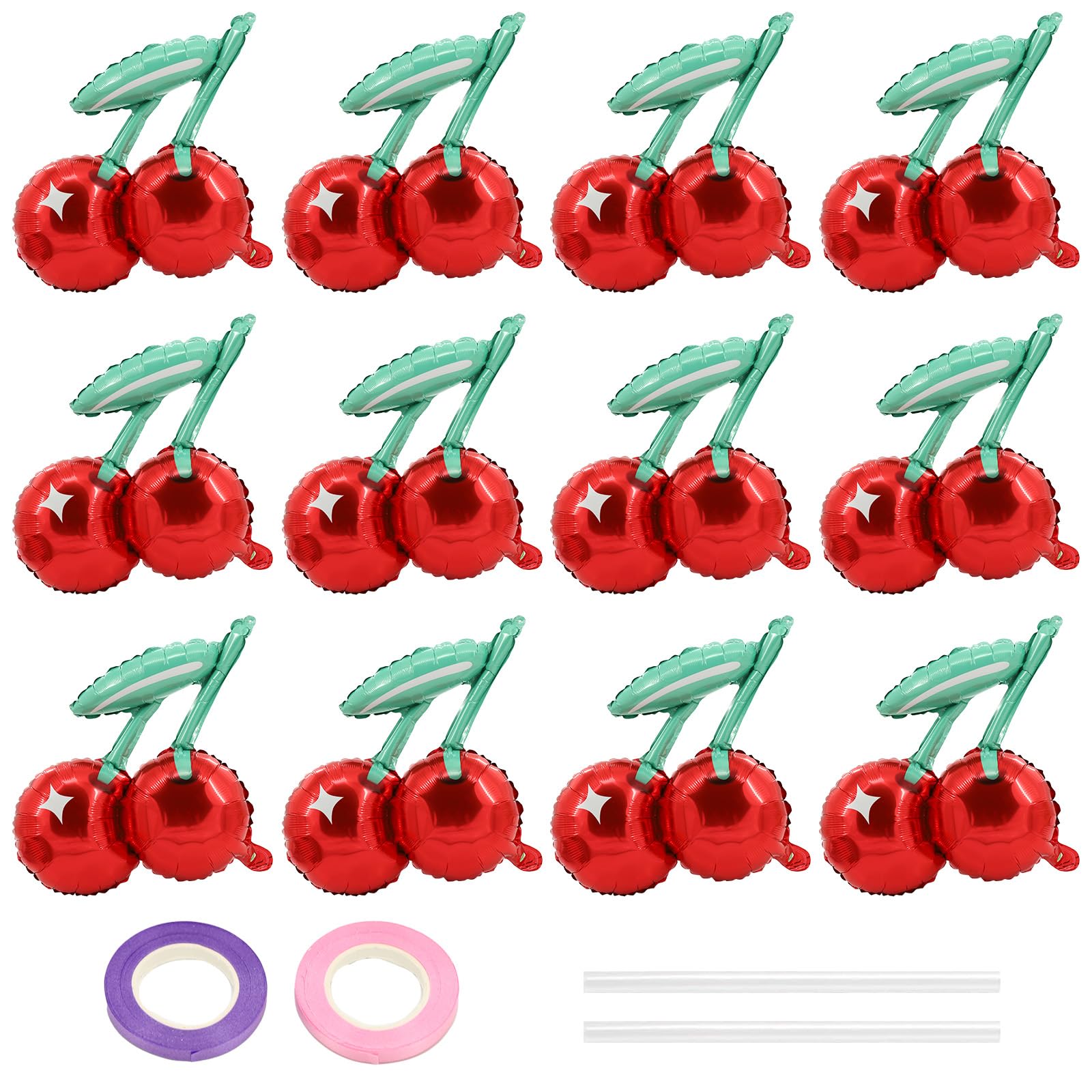Photo 1 of 12 PCS 20 Inch Cherry Balloons, Red Cherry Foil Balloons, Cherries Themed Party Decorations for Baby Shower Cherry Summer Themed Birthday Party Decoration