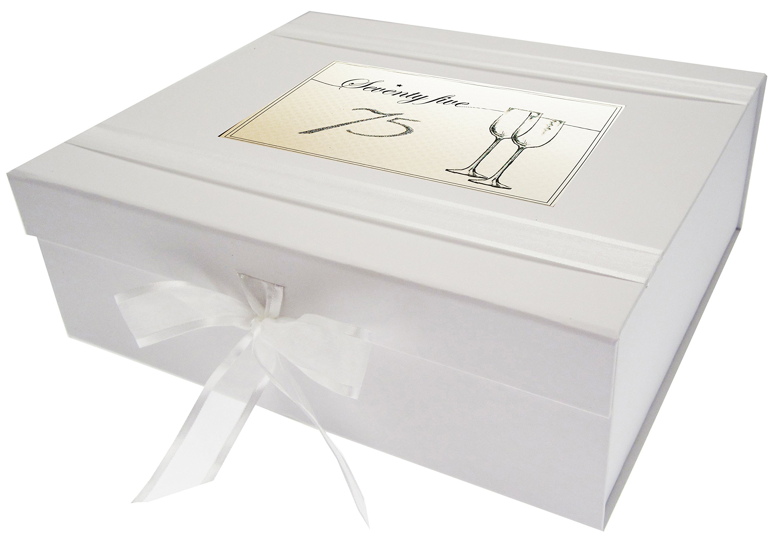 White Cotton Cards Birthday, Age 75, Large Keepsake Box, Flutes, Board, 27.2 x 32 x 11 cm