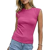 KOMilesoon Womens Ribbed Tank Tops Cap Sleeve Slim Fitted Knit Basic Tee Shirts Trendy Casual 2025 Summer Clothes