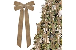 12Pcs Neutral Velvet Ribbon Bows Christmas Tree Decorations,5in x 10in Vintage Xmas Ornaments for Tree Home Party Front Door 