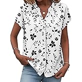 Zeagoo Button Down Shirts for Women Short Sleeve Tops V Neck Collar Blouses Business Casual Outfits S-2XL