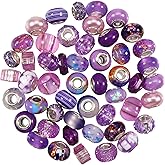 TOAOB 50pcs Assorted Resin European Beads Purple Large Hole Lampwork Spacer Rhinestone Craft Beads for Bracelet Jewelry Making
