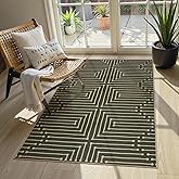 Lahome Boho 3x5 Easy Jute Rugs for Entryway, Non Slip Green Area Rug, Maze Lines Modern Washable Rugs for Bedroom, Low Pile Indoor Outdoor Carpet for Deck Porch Backyard