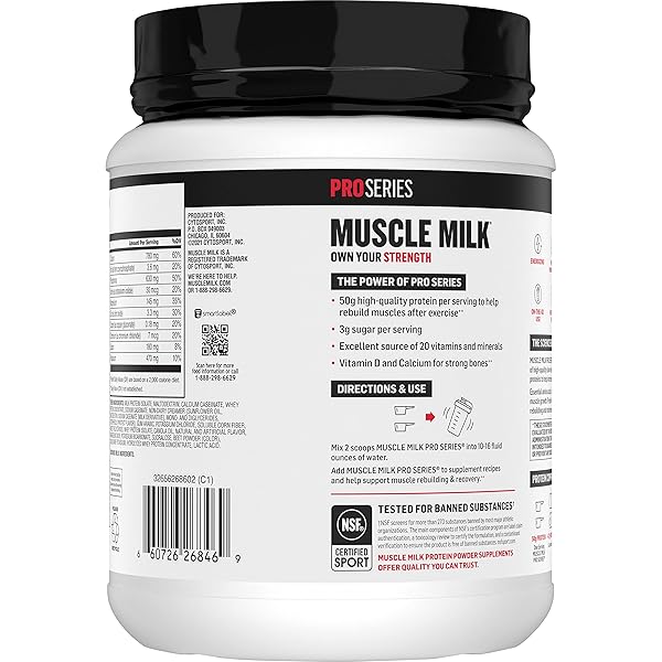 MUSCLE MILK PRO SERIES PROTEIN POWDER SUPPLEMENT, SLAMMIN’ STRAWBERRY, 2 POUND, 11 SERVINGS, 50G PROTEIN, 3G SUGAR, 20 VITAMINS & MINERALS, NSF CERTIFIED FOR SPORT, PACKAGING MAY VARY