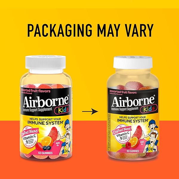 AIRBORNE KIDS 500MG VITAMIN C GUMMIES, KIDS IMMUNE SUPPORT ZINC GUMMIES WITH POWERFUL ANTIOXIDANTS VIT C & E – 63 , ASSORTED FRUIT FLAVOR