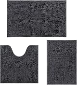 RUN HELIX Ultra Soft Chenille Bath Mat Set 3P Non Slip Dark Grey 40x60 50x50