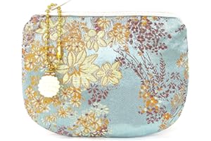 GOLDEN AMY Handmade Jewelry Pouch Women Coin Purse Brocade Zipper Wallet Silk Makeup Bag - TURQUOISE