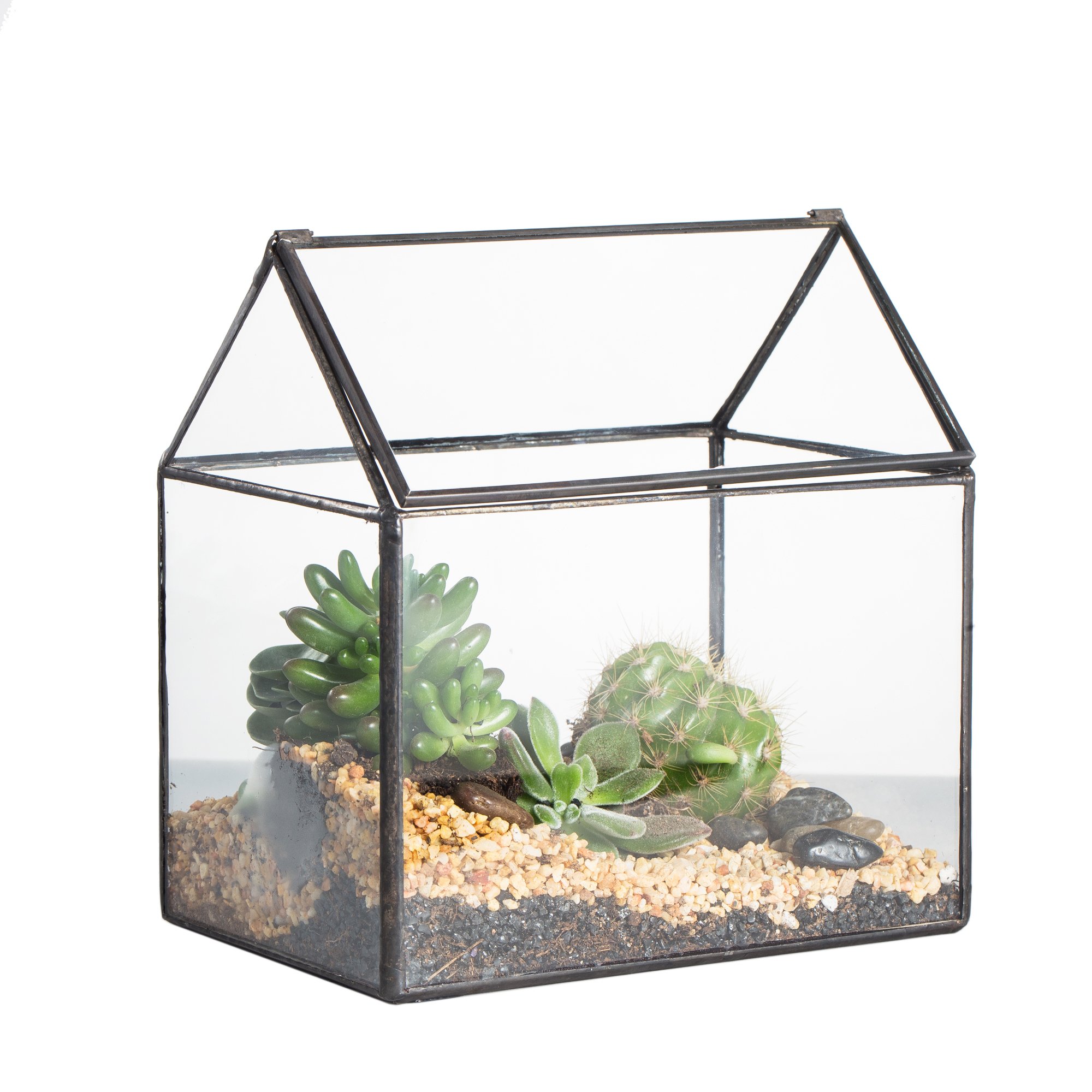 NCYP 15.5x11x16cm Small Closed Glass Geometric Terrarium Box with Swing Lid for Succulent Air Plants, Tabletop Window Sill Flower Planter Pot, Centerpiece (No Plants Included)