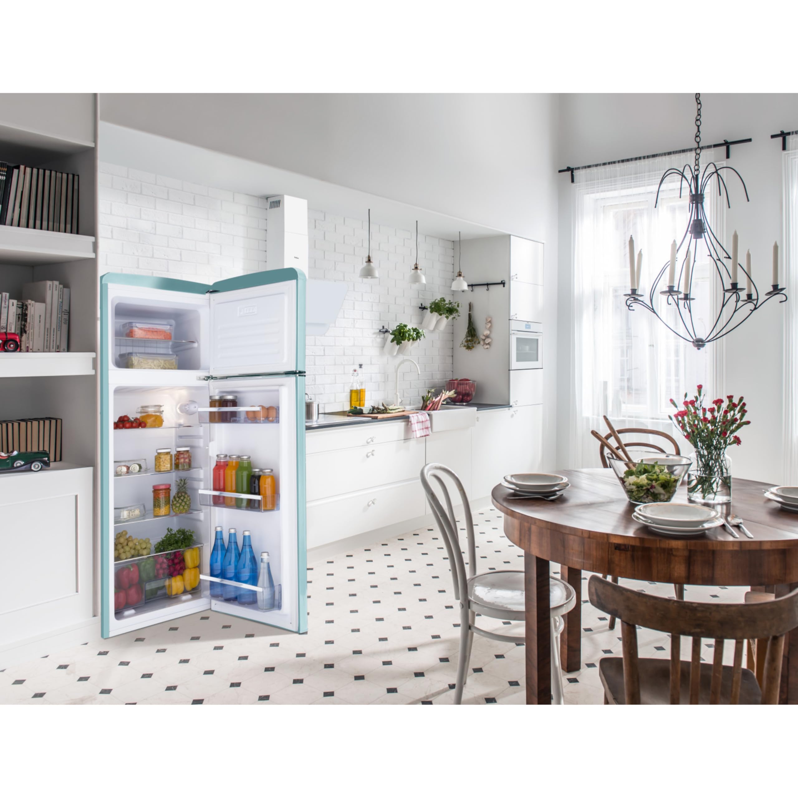 Amica Retro Kühl‑Gefrierkombination freistehend 206 l FrostControl LED Beleuchtung Retro-Design 144 x 55 x 62 cm – Kühlschrank Türkisblau 10