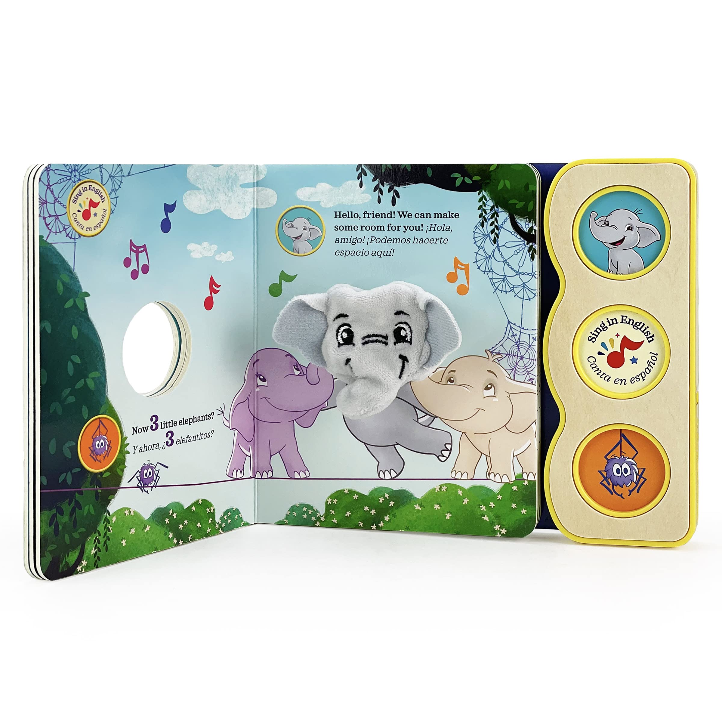 Canticos Little Elephants / Elephantitos - Spanish & English Bilingual Finger Puppet Sound Book for Babies and Toddlers (English and Spanish Edition)