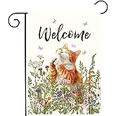 Spring Cat Garden Flags for Outside Summer Flower Garden Flag Floral Orange Cat Flag Welcome Yard Flags 12x18 Double Sided Mini Farmhouse Outdoor Decorative Flag