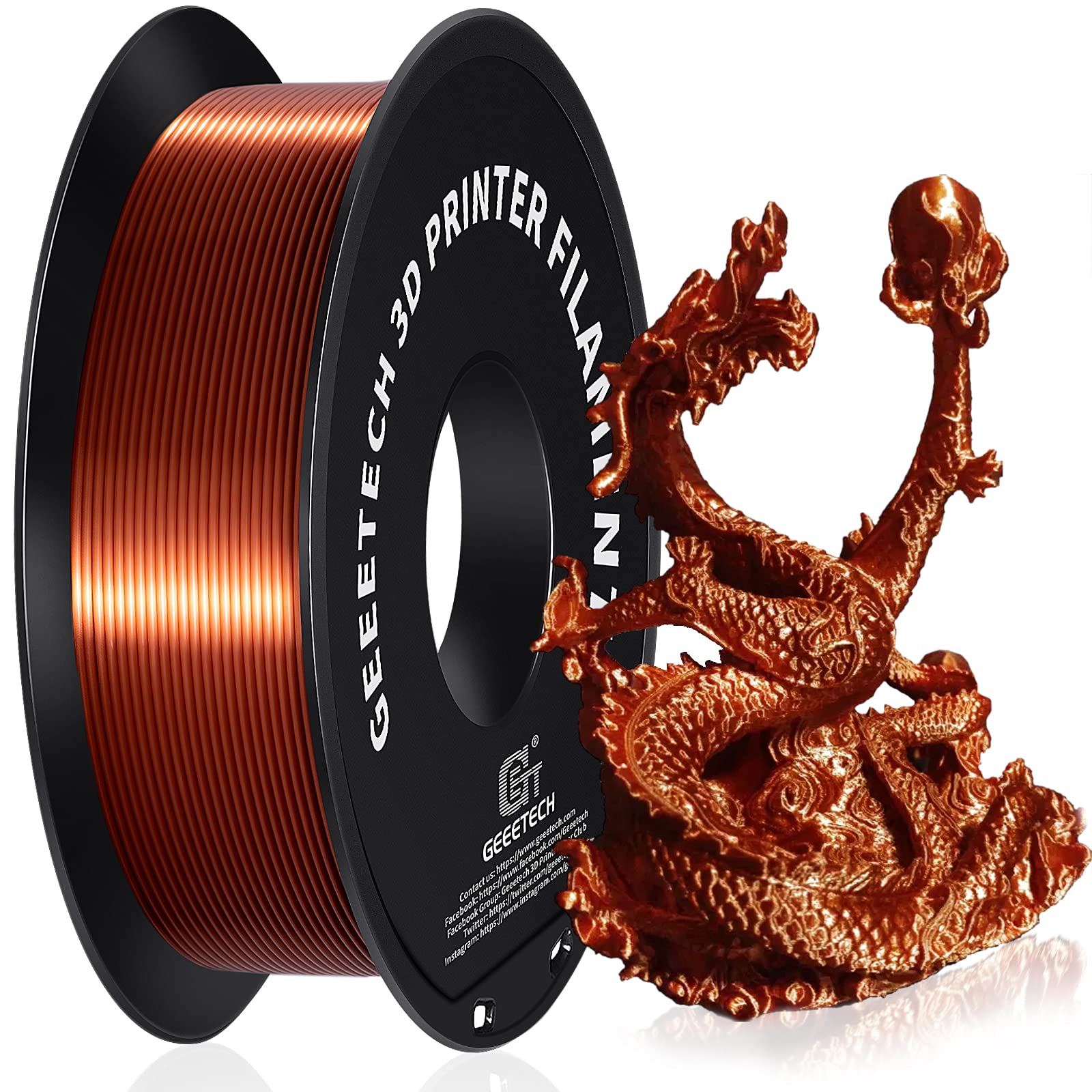 PLA Filament 1.75mm Silk, Geeetech 3D Printer PLA Filament,1.75mm,1kg per Spool,Silk Copper