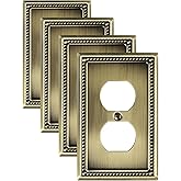 TREEWELL 4-Pack Duplex Outlet Cover Plate, Antique Brass Metal Wall Plates for Electrical Outlets, 1 Gang Receptacle Cover, Pearls Decorative Switch Plates and Outlet Covers