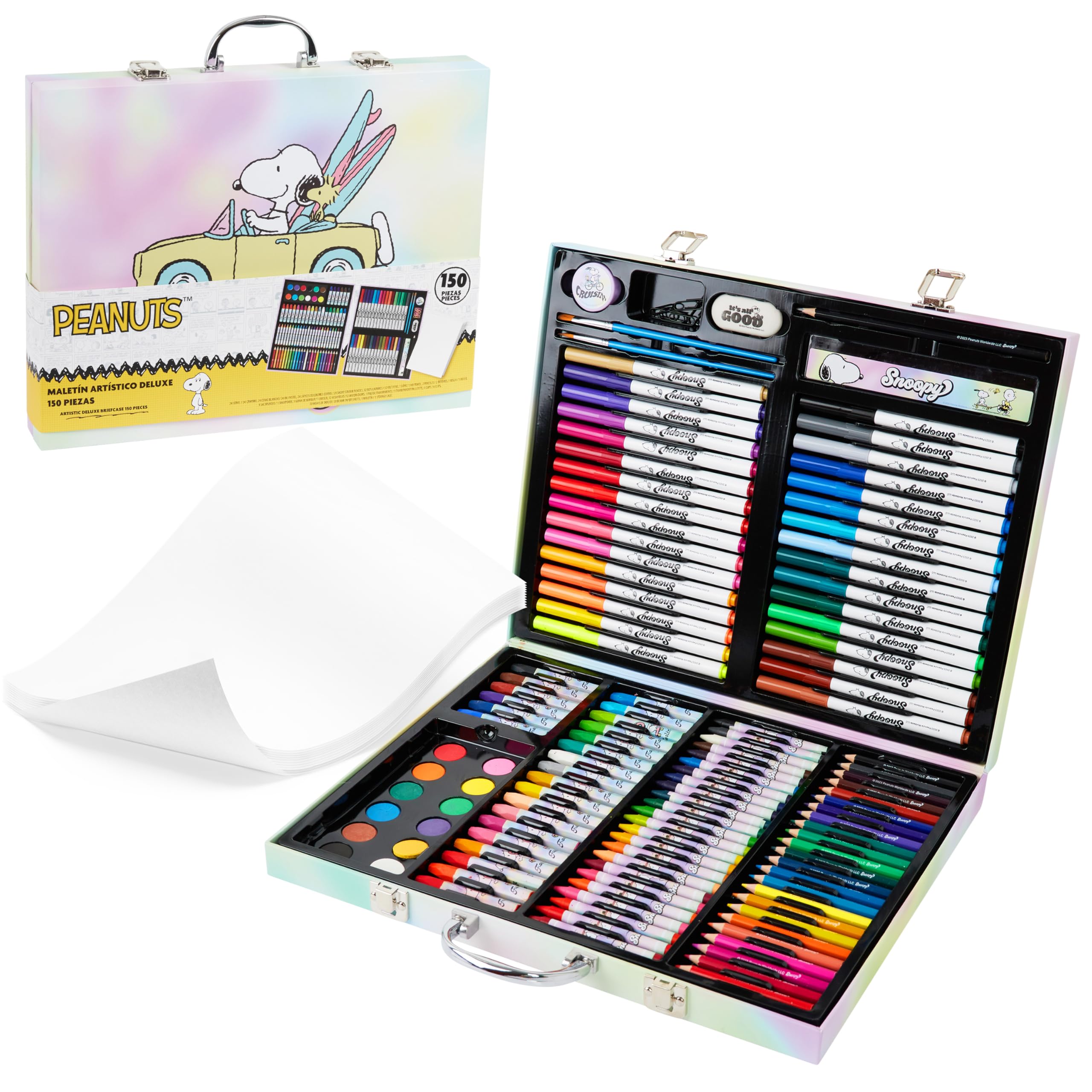Peanuts Snoopy Art Set for Kids Art Supplies Paints Colouring Pens Colouring Pencils Crayons Carry Case Arts and Crafts 140+ Pcs