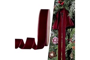 LaRibbons Burgundy Velvet Ribbon 1 Inch x 25 Yards Thin Velvet Ribbon for Christmas Tree, Gift Wrapping, Wreaths, Bows, and Xmas Decorations